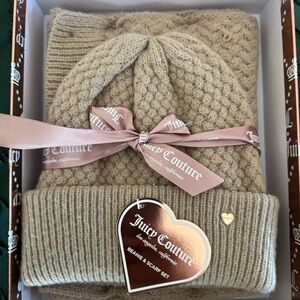 Juicy Couture Beige Knit Beanie and Scarf Set